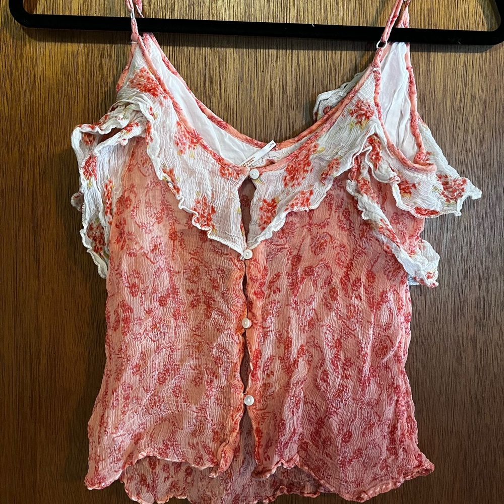 Orange and White Free People Flower Printed Tank Top Sheer